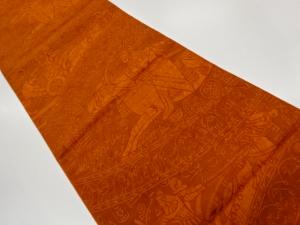 纐纈騎馬人物に抽象模様織出し全通袋帯